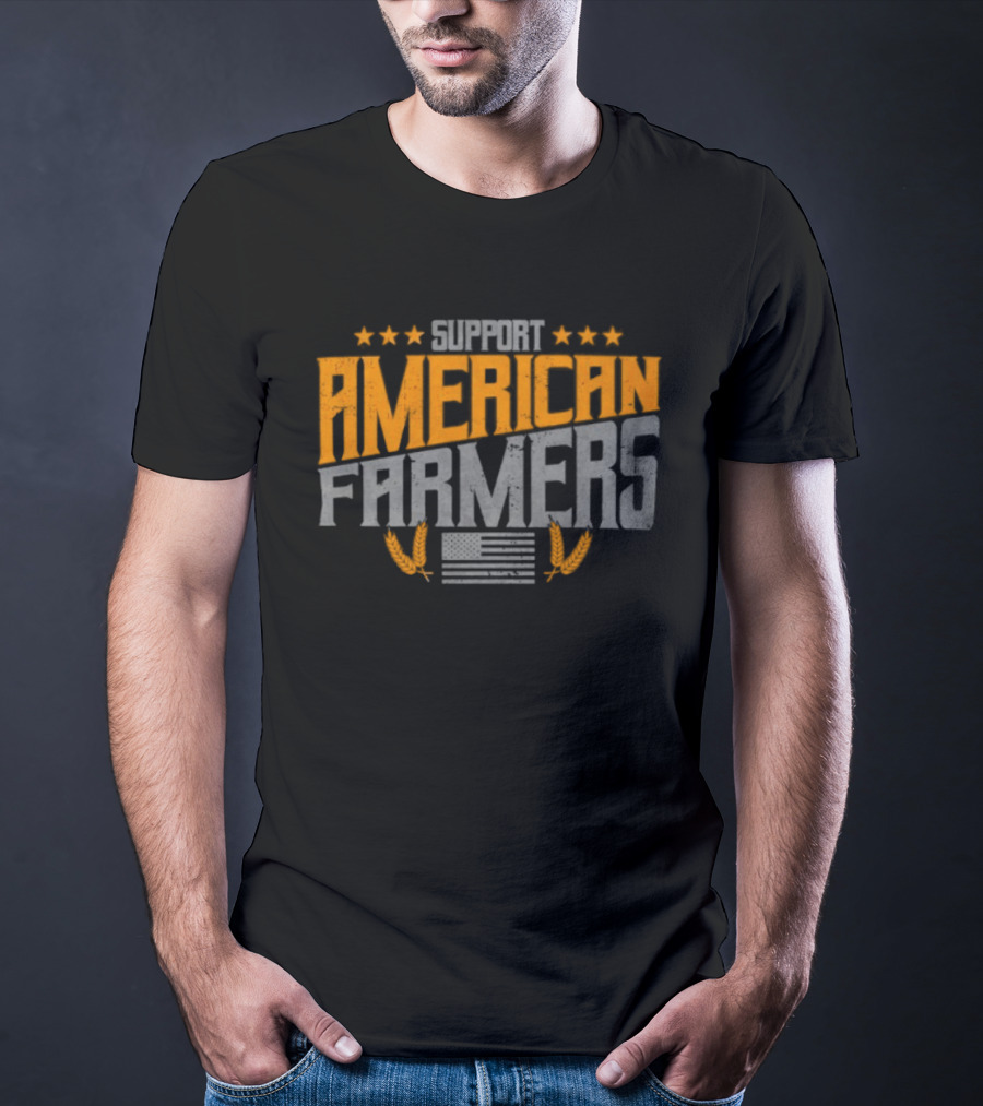 Support American Farmers Onyx Flag Stars And Tractor Wheels T-Shirt