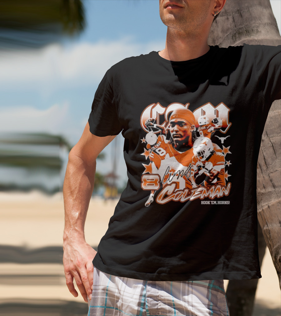 Cameron Coleman 8 Texas Longhorns NCAA Football Star Player Action T-Shirt