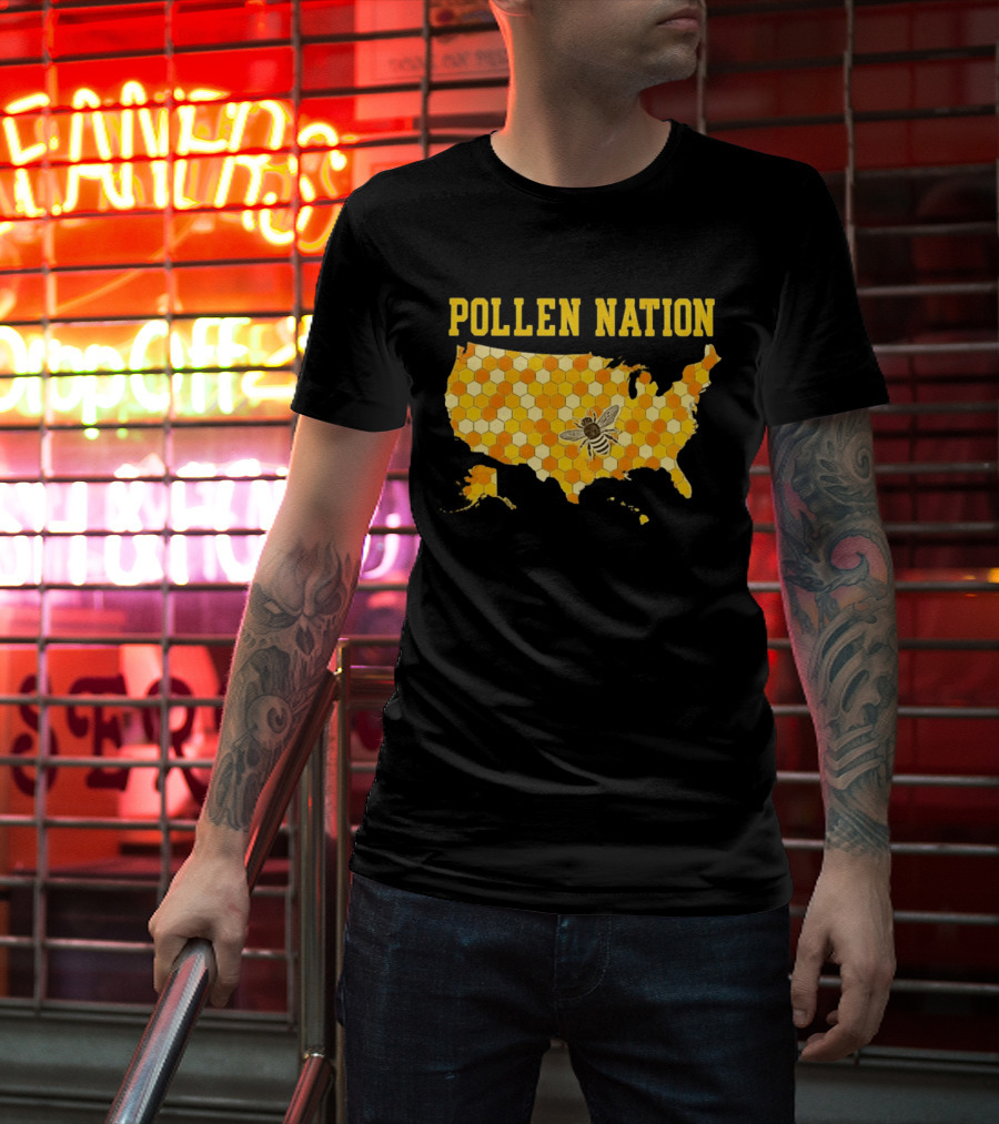 Pollen Nation USA Honeycomb Map Bee T-Shirt