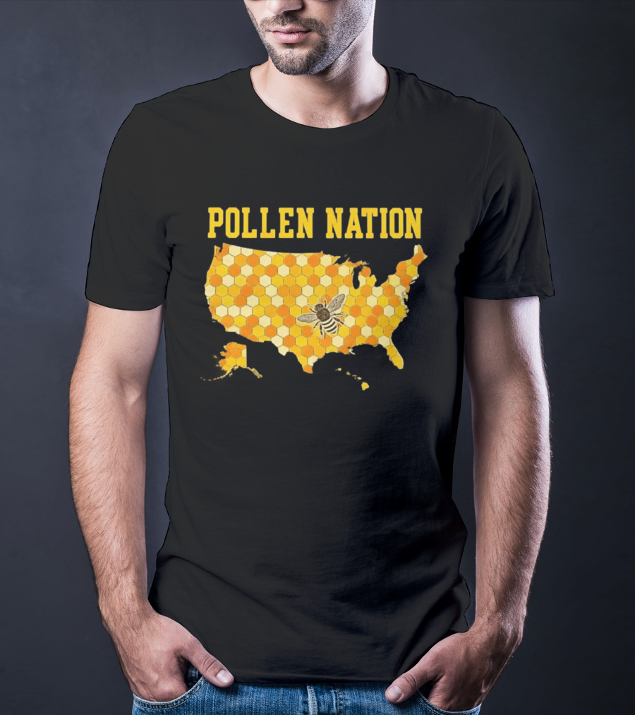 Pollen Nation USA Honeycomb Map Bee T-Shirt