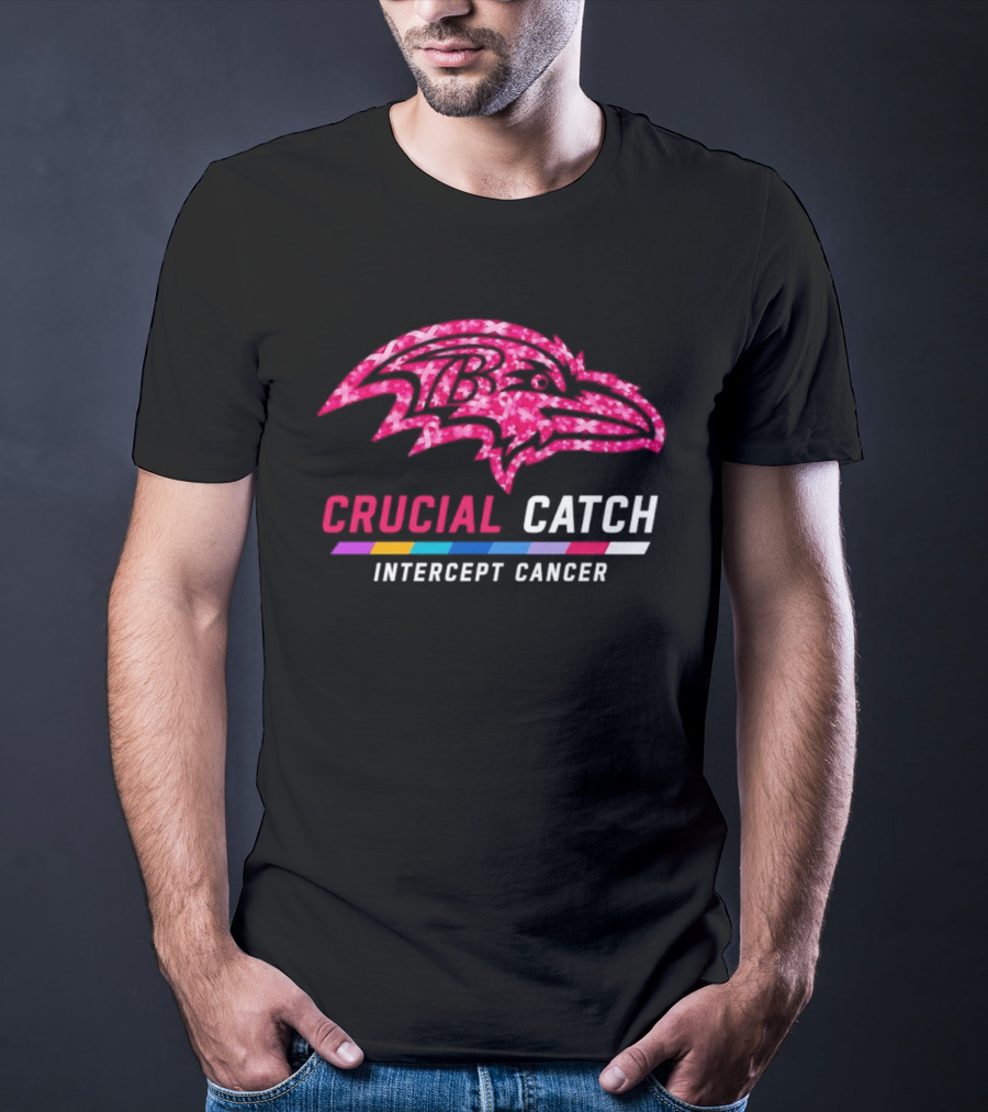 Baltimore Ravens Crucial Catch Intercept Cancer 2026 Pink Awareness Campaign T-Shirt