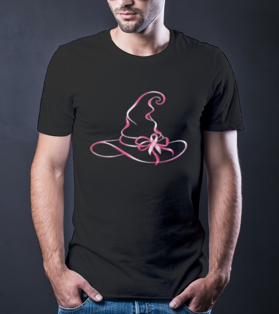 Breast Cancer Awareness Pink Ribbon Witch Hat T-Shirt