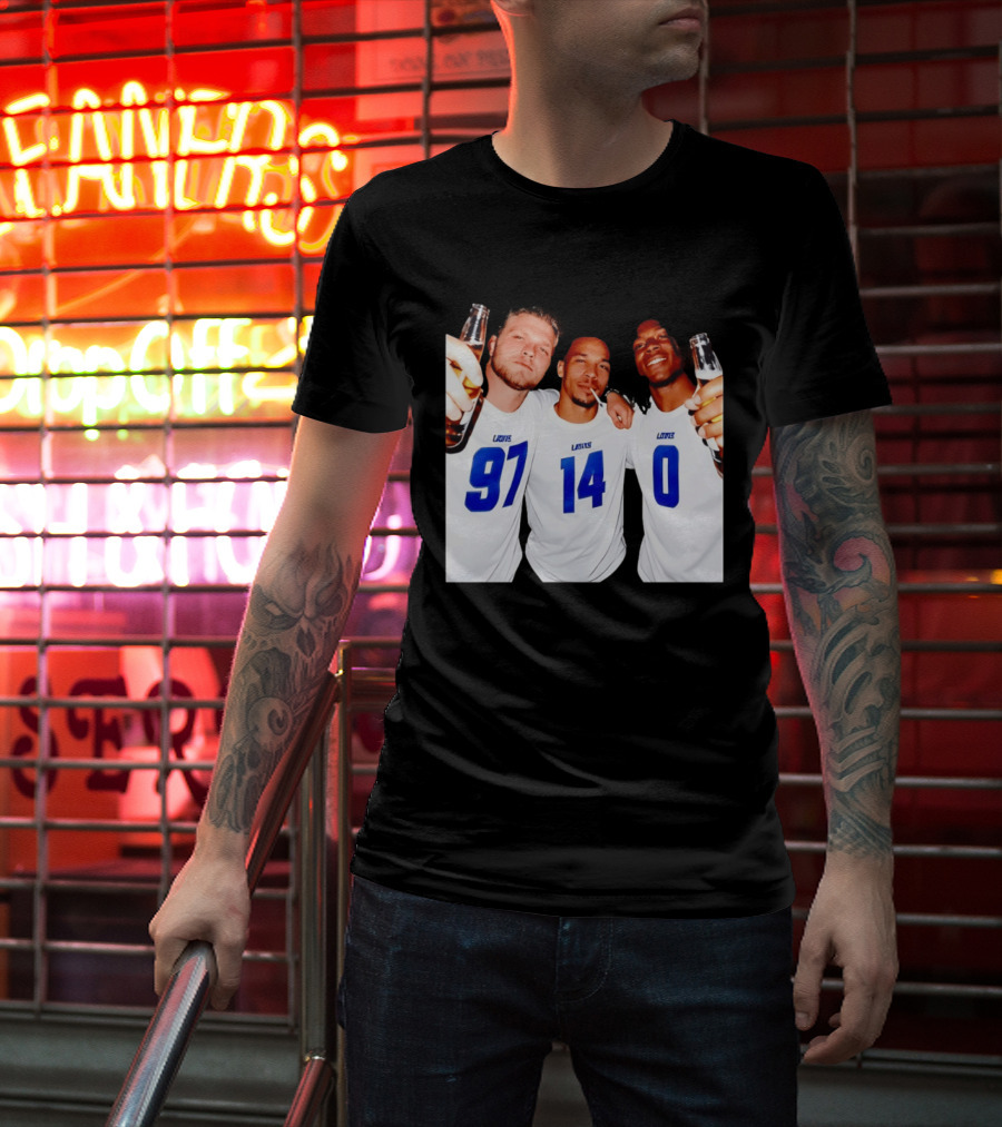 Detroit Lions Aidan Hutchinson Amon Ra St. Brown Jahmyr Gibbs Holding Beer Bottles Smoking Celebration T-Shirt