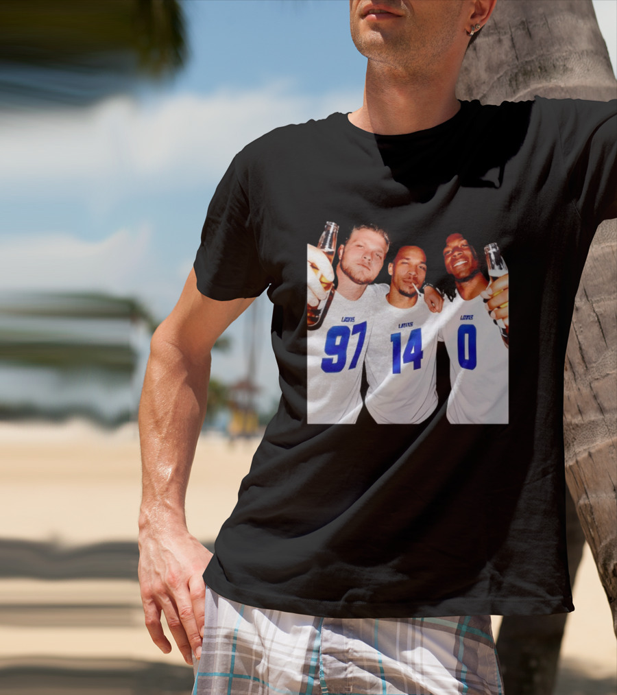 Detroit Lions Aidan Hutchinson Amon Ra St. Brown Jahmyr Gibbs Holding Beer Bottles Smoking Celebration T-Shirt