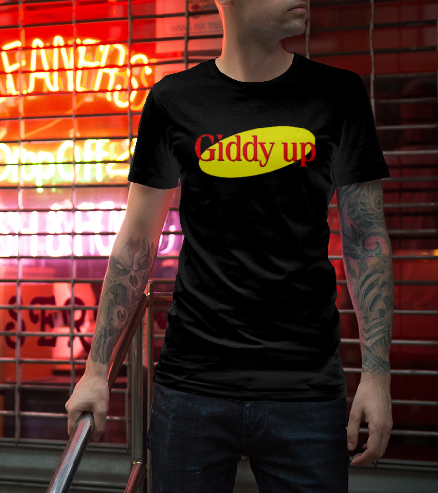 Giddy Up Bold Red Text On Yellow Oval T-Shirt