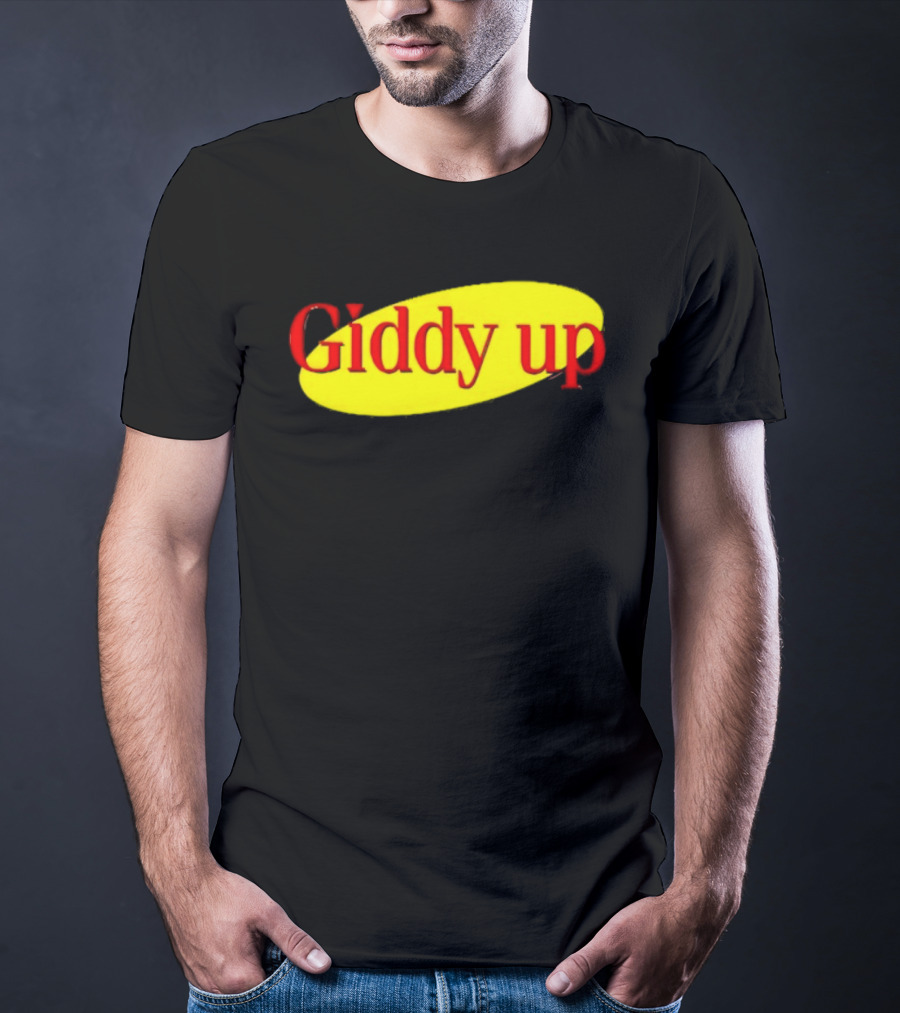Giddy Up Bold Red Text On Yellow Oval T-Shirt