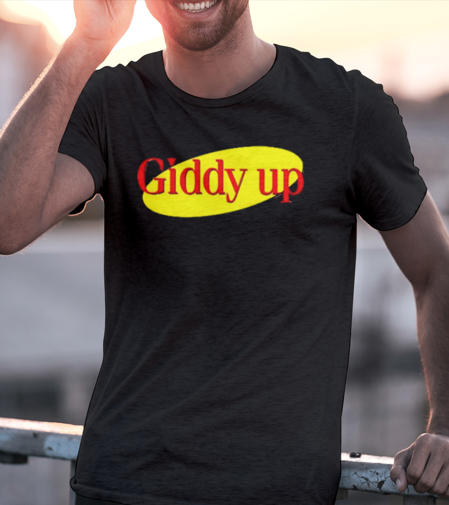 Giddy Up Bold Red Text On Yellow Oval T-Shirt
