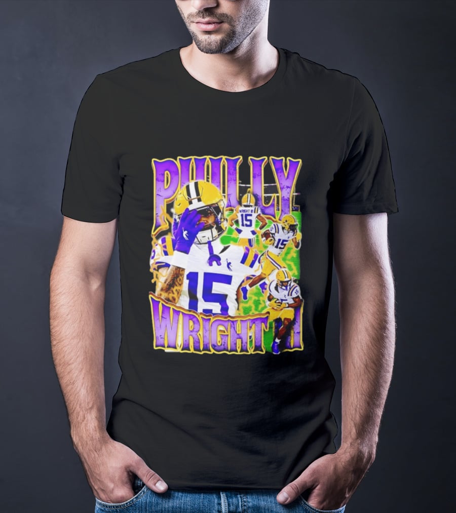 Philly Wright III LSU Tigers Football Number 15 Bayou NCAA Player T-Shirt