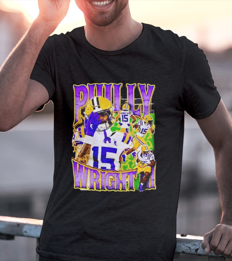 Philly Wright III LSU Tigers Football Number 15 Bayou NCAA Player T-Shirt