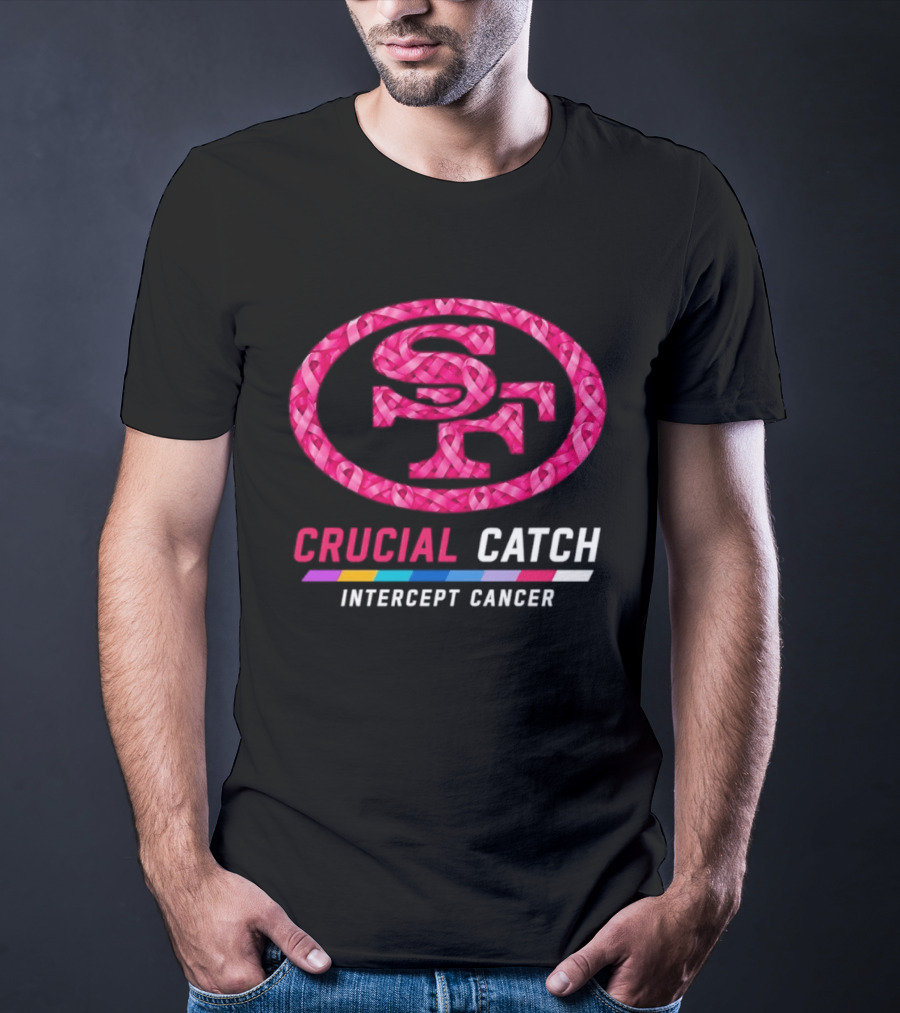 San Francisco 49ers 2026 Crucial Catch Intercept Cancer Pink Ribbon T-Shirt
