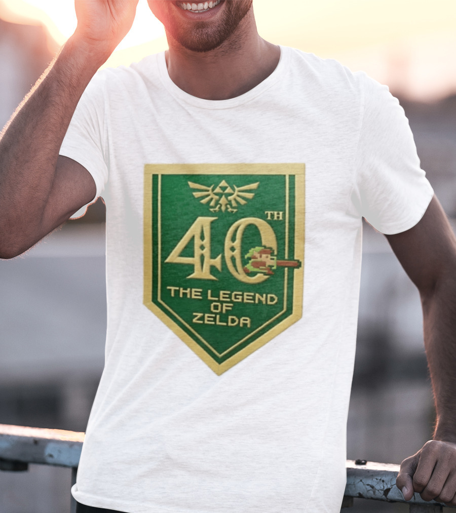 40th Anniversary The Legend Of Zelda With Link Pixel Art And Triforce T-Shirt