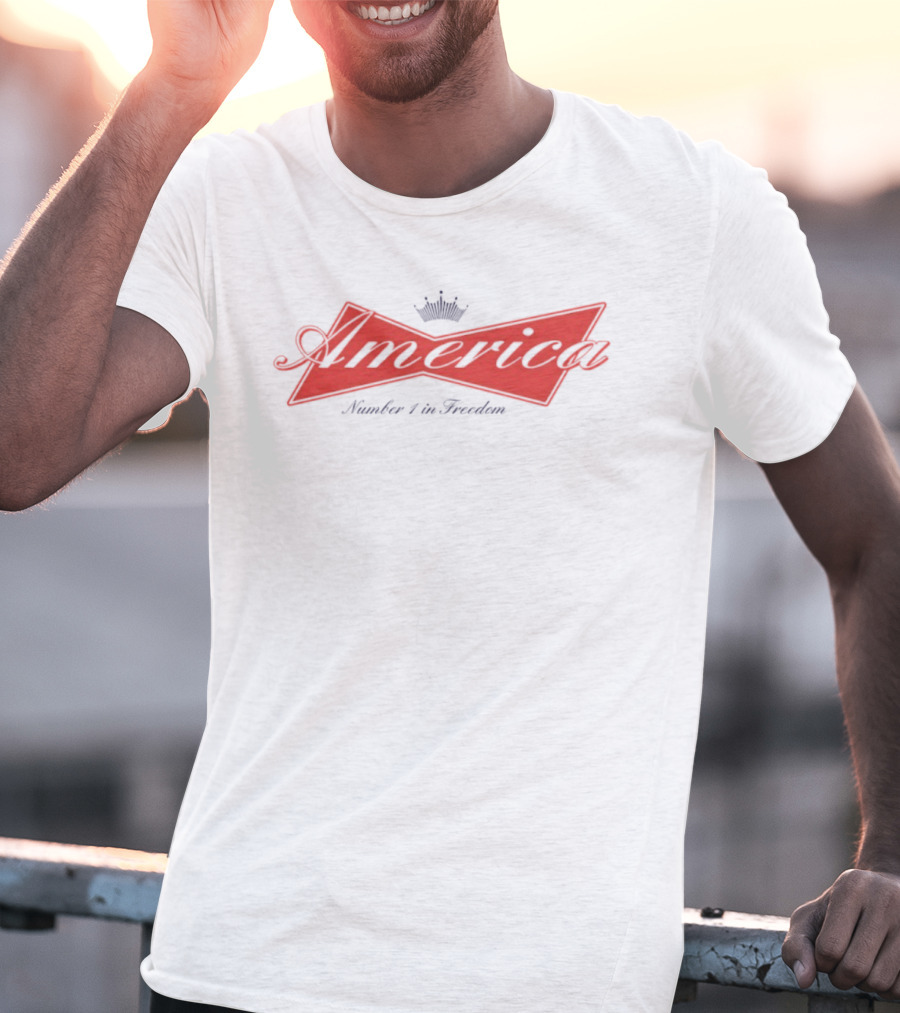 America Number 1 In Freedom Crowned Red Script T-Shirt