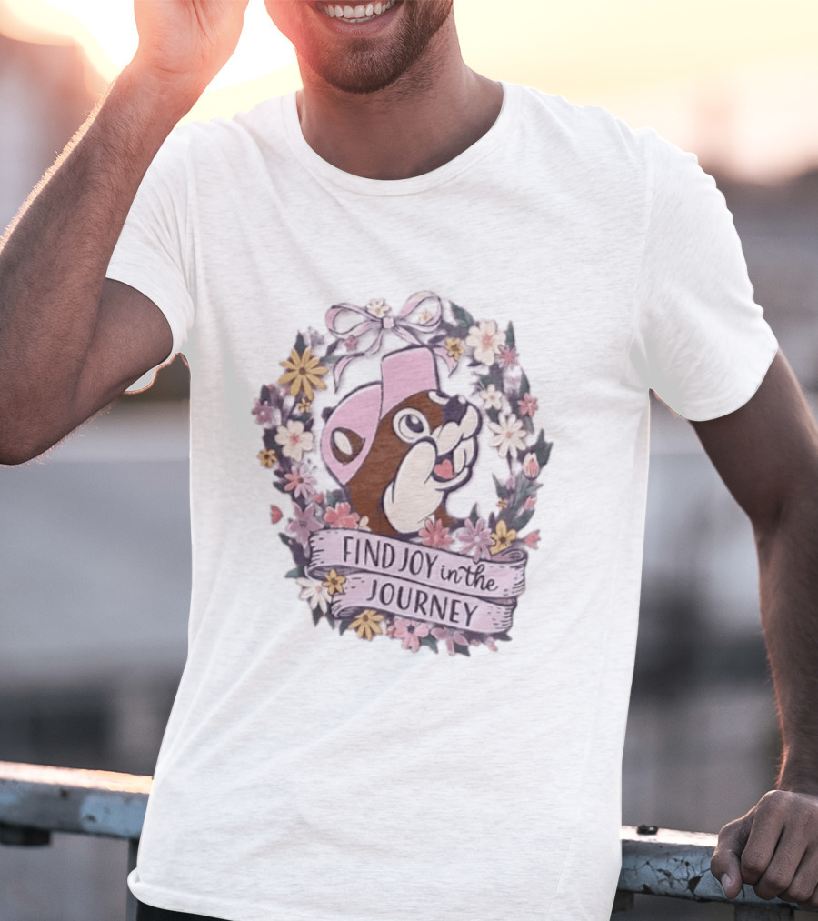 Buc Ee's Find Joy In The Journey Beaver Floral Wreath T-Shirt