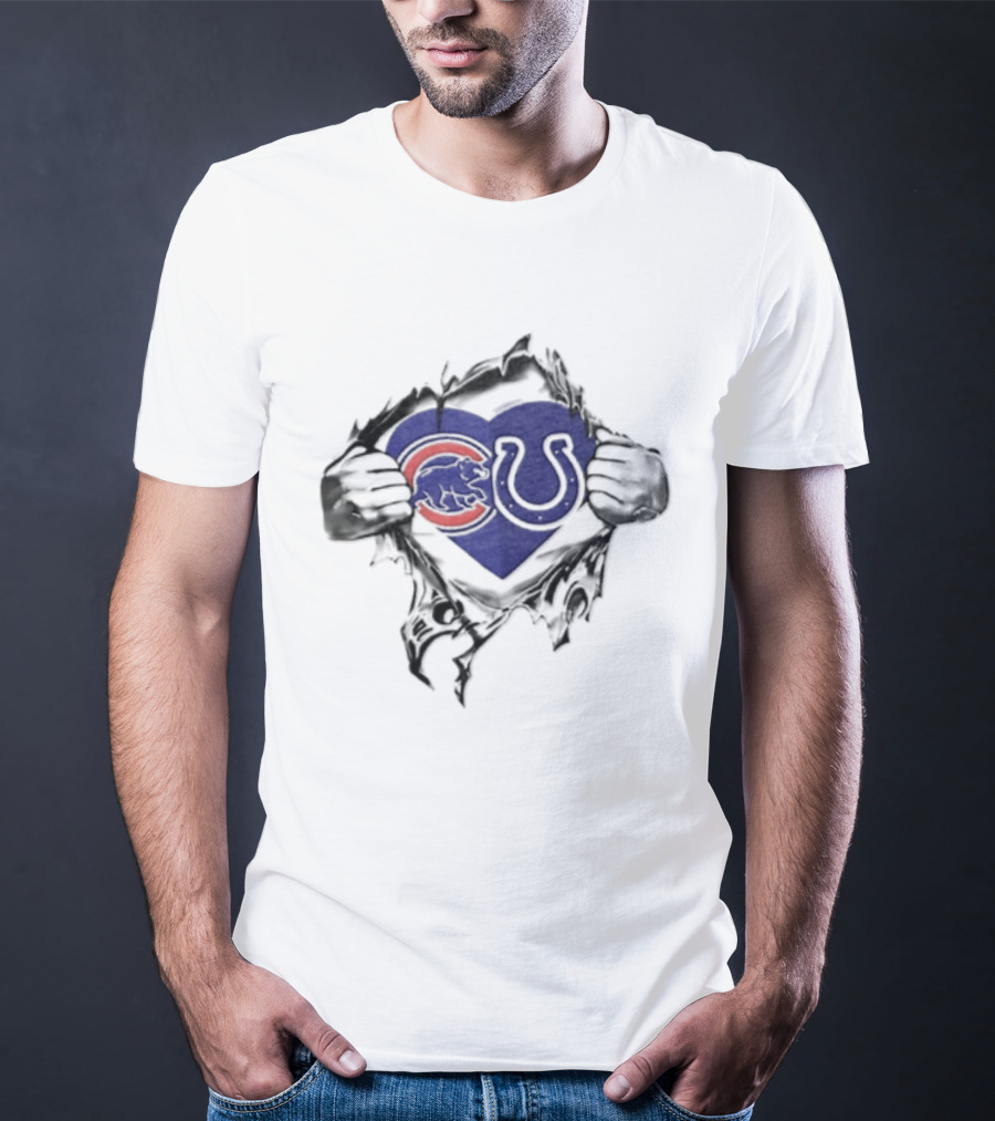 Chicago Cubs Indianapolis Colts Heart Symbol Embrace T-Shirt