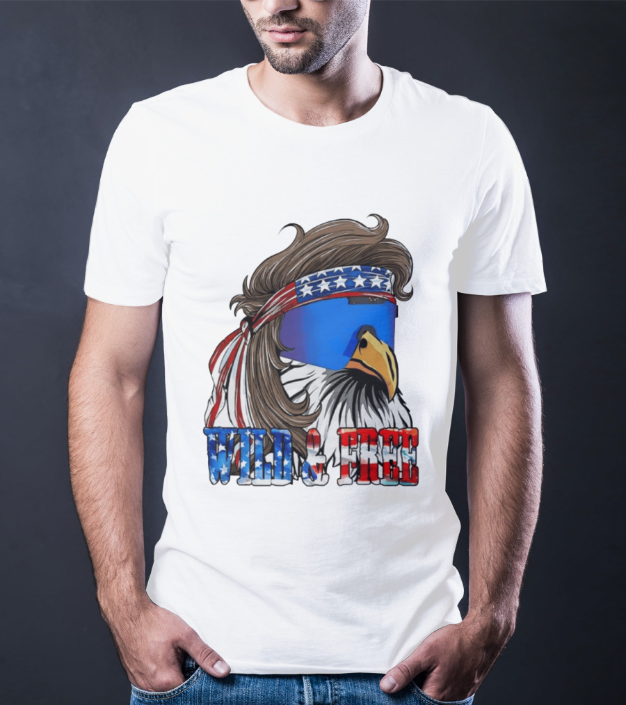 Wild And Free Bald Eagle USA Flag Bandana And Sunglasses T-Shirt