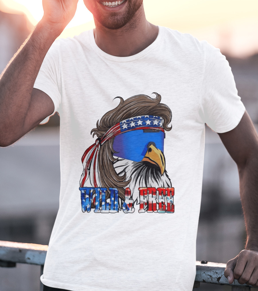 Wild And Free Bald Eagle USA Flag Bandana And Sunglasses T-Shirt