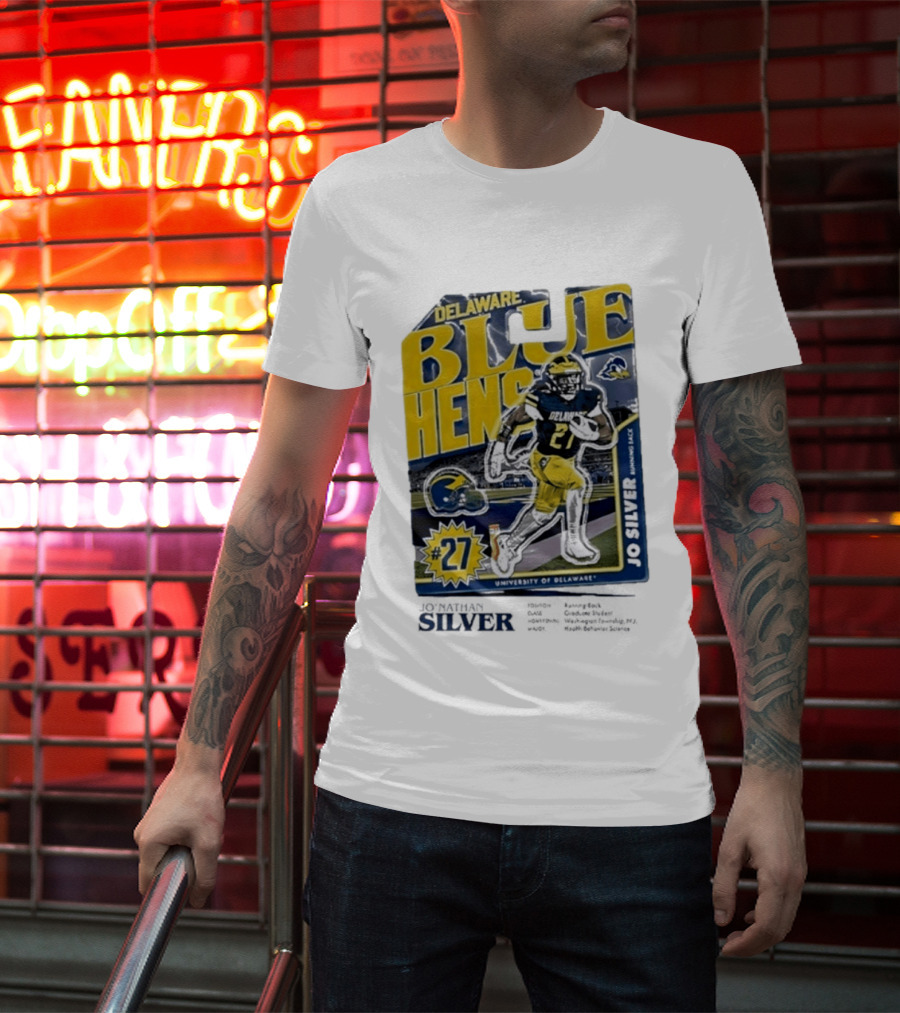 Delaware Blue Hens Jo Silver #27 University Of Delaware Football T-Shirt