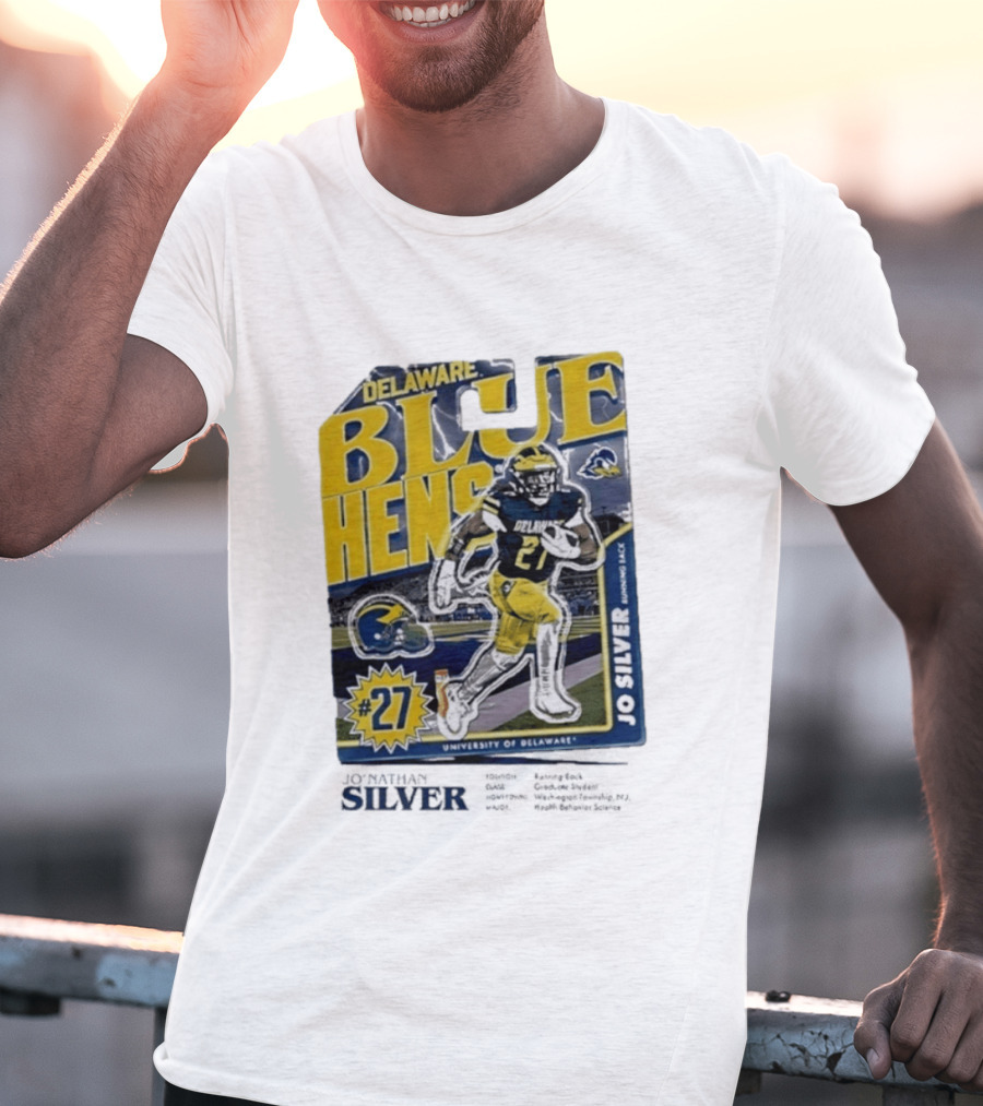 Delaware Blue Hens Jo Silver #27 University Of Delaware Football T-Shirt