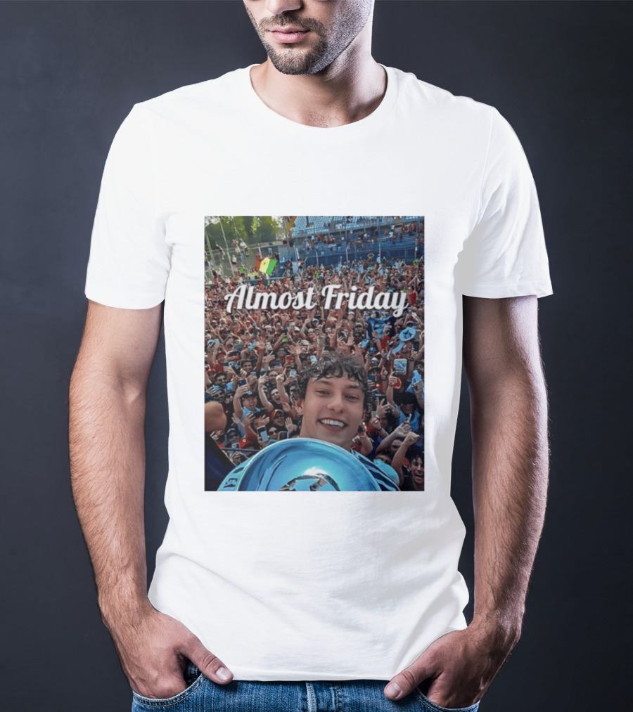 Kimi Antonelli Victory Selfie With Trophy After Winning 2026 Italian Grand Prix At Monza Almost Friday T-Shirt