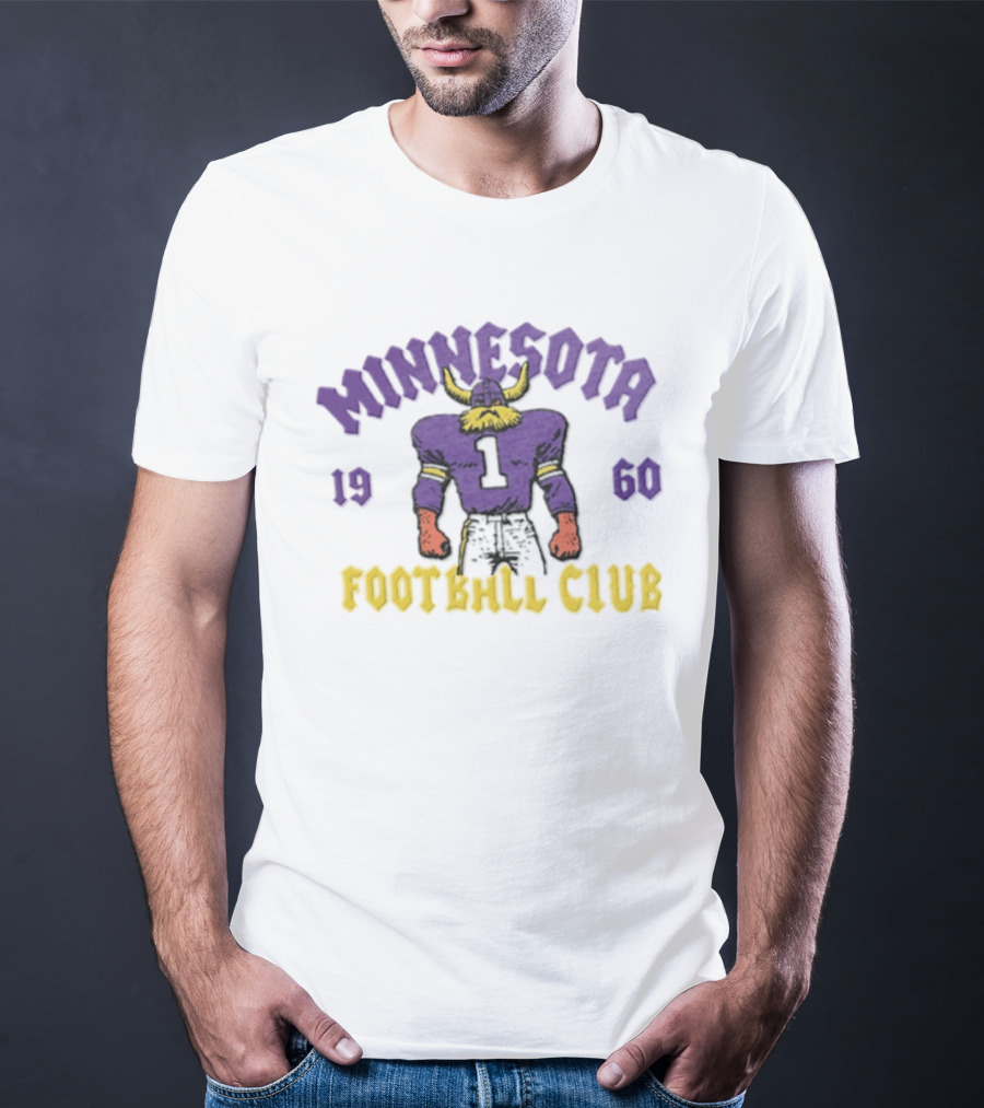 Minnesota Vikings 1960 Football Club Retro Horned Player Purple Yellow T-Shirt