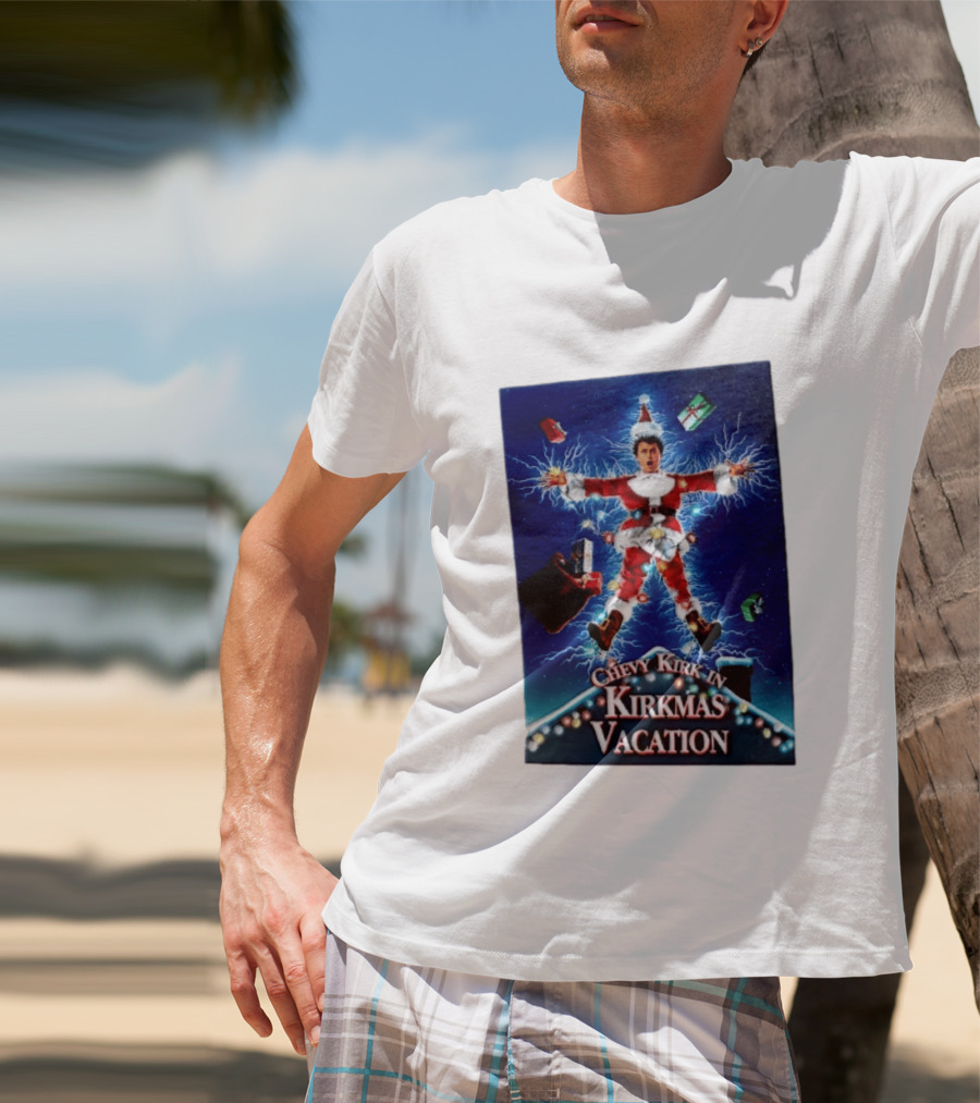 Chevy Kirk In Kirkmas Vacation Christmas Presents Lights Santa Suit Explosion T-Shirt