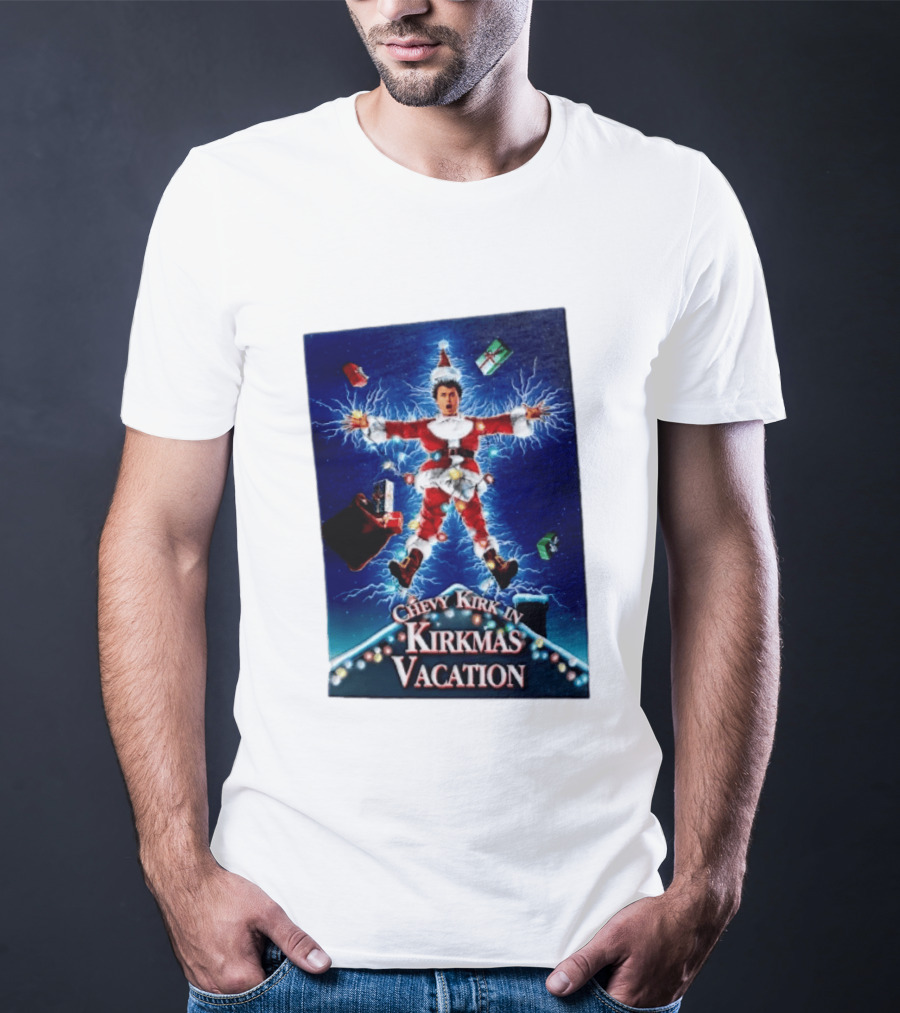 Chevy Kirk In Kirkmas Vacation Christmas Presents Lights Santa Suit Explosion T-Shirt