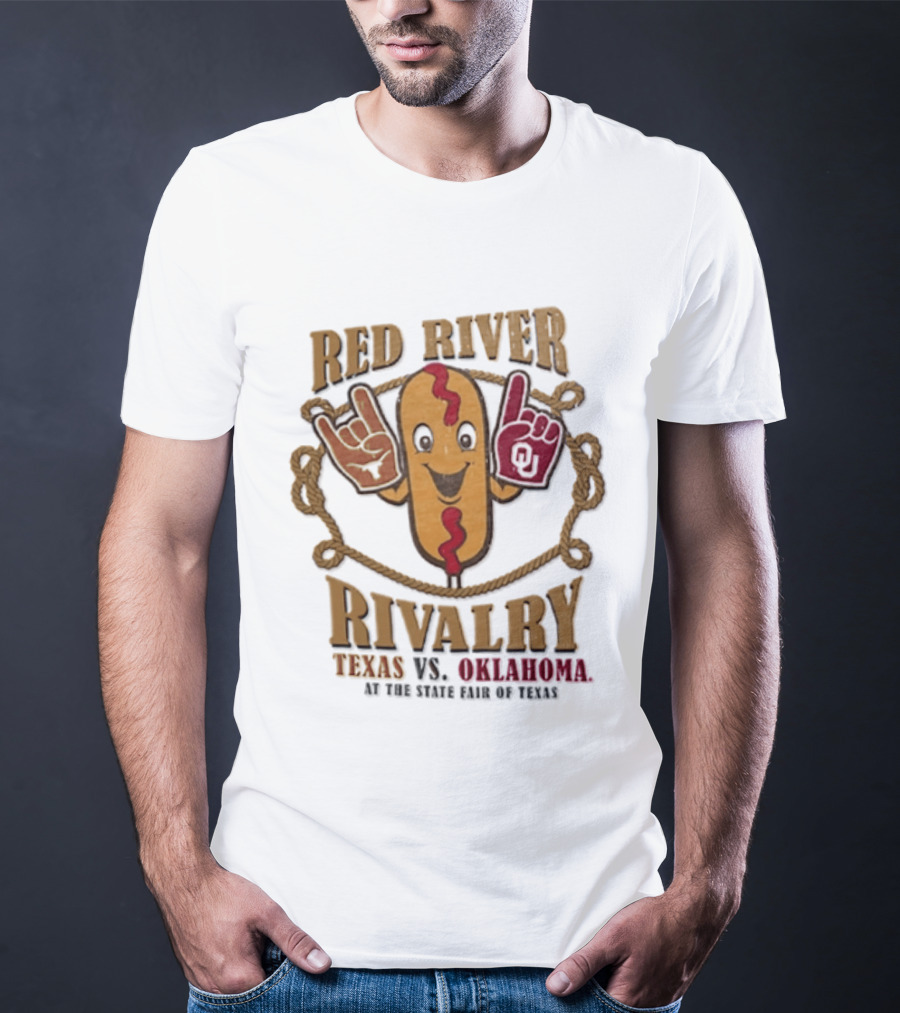 Red River Rivalry Texas Vs Oklahoma State Fair Of Texas Corn Dog T-Shirt