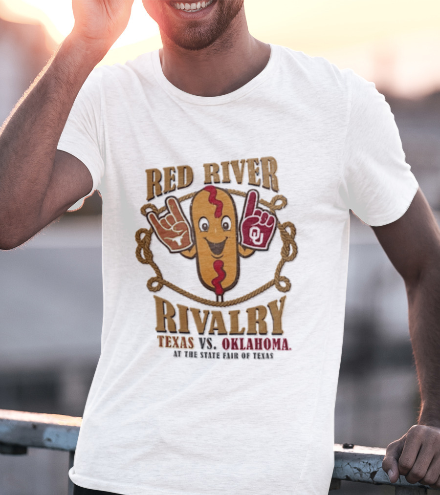Red River Rivalry Texas Vs Oklahoma State Fair Of Texas Corn Dog T-Shirt