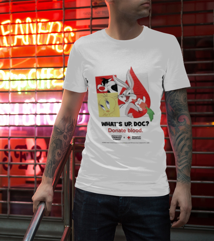 What's Up Doc Donate Blood Looney Tunes American Red Cross Bugs Bunny Tweety Bird T-Shirt