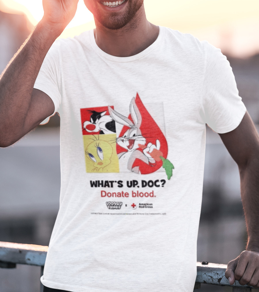 What's Up Doc Donate Blood Looney Tunes American Red Cross Bugs Bunny Tweety Bird T-Shirt