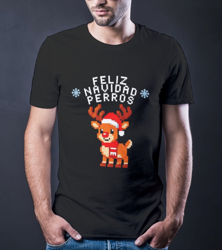 Feliz Navidad Perros Pixel Art Christmas Reindeer T-Shirt