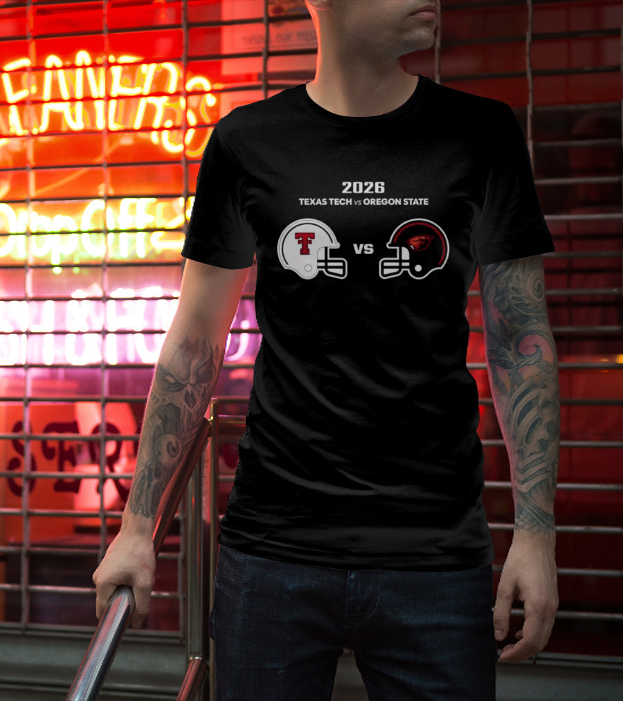 2026 Texas Tech Vs Oregon State Football Matchup Helmets T-Shirt