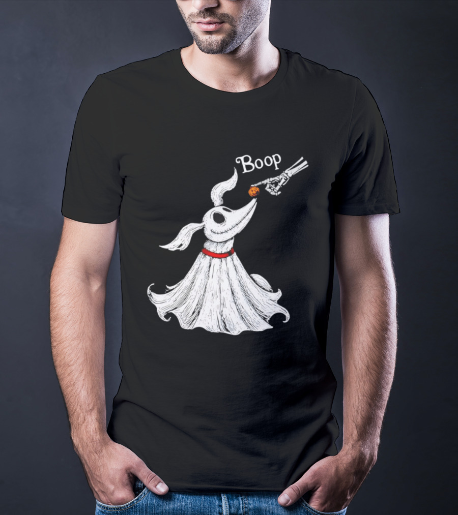 Zero Dog Boop Halloween Skeleton Hand Ghost Dog Pumpkin Nose T-Shirt