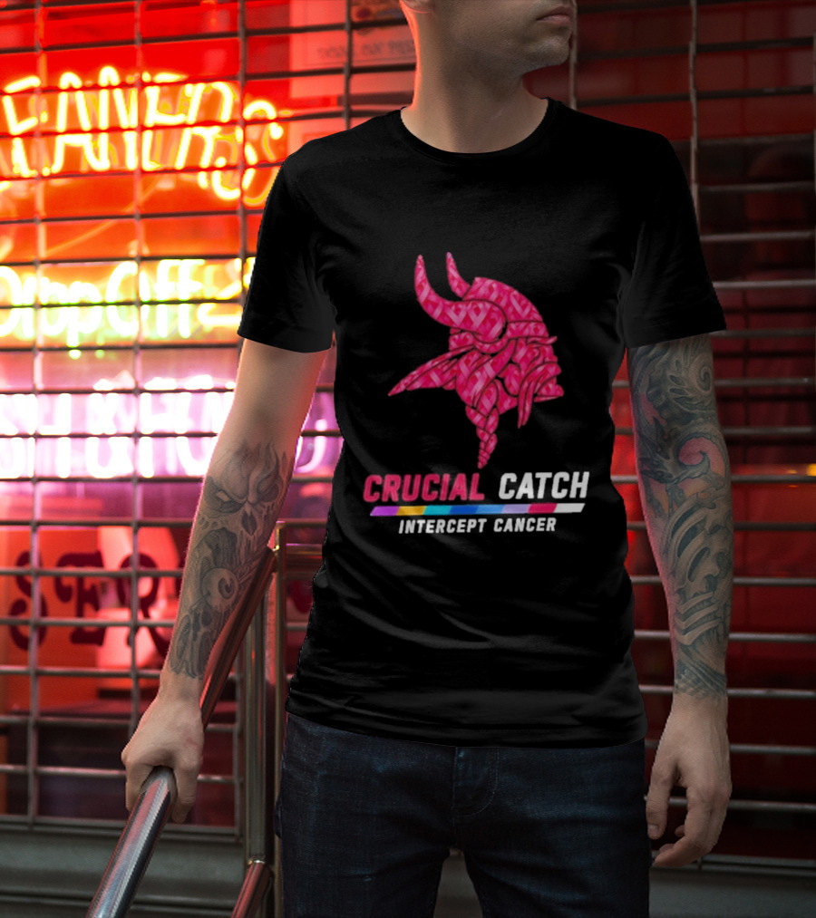 Minnesota Vikings 2026 Crucial Catch Intercept Cancer Pink Crucial Catch Intercept Cancer T-Shirt