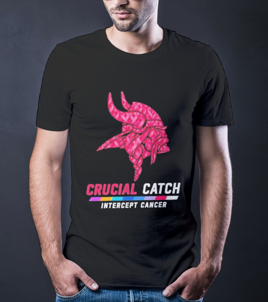 Minnesota Vikings 2026 Crucial Catch Intercept Cancer Pink Crucial Catch Intercept Cancer T-Shirt