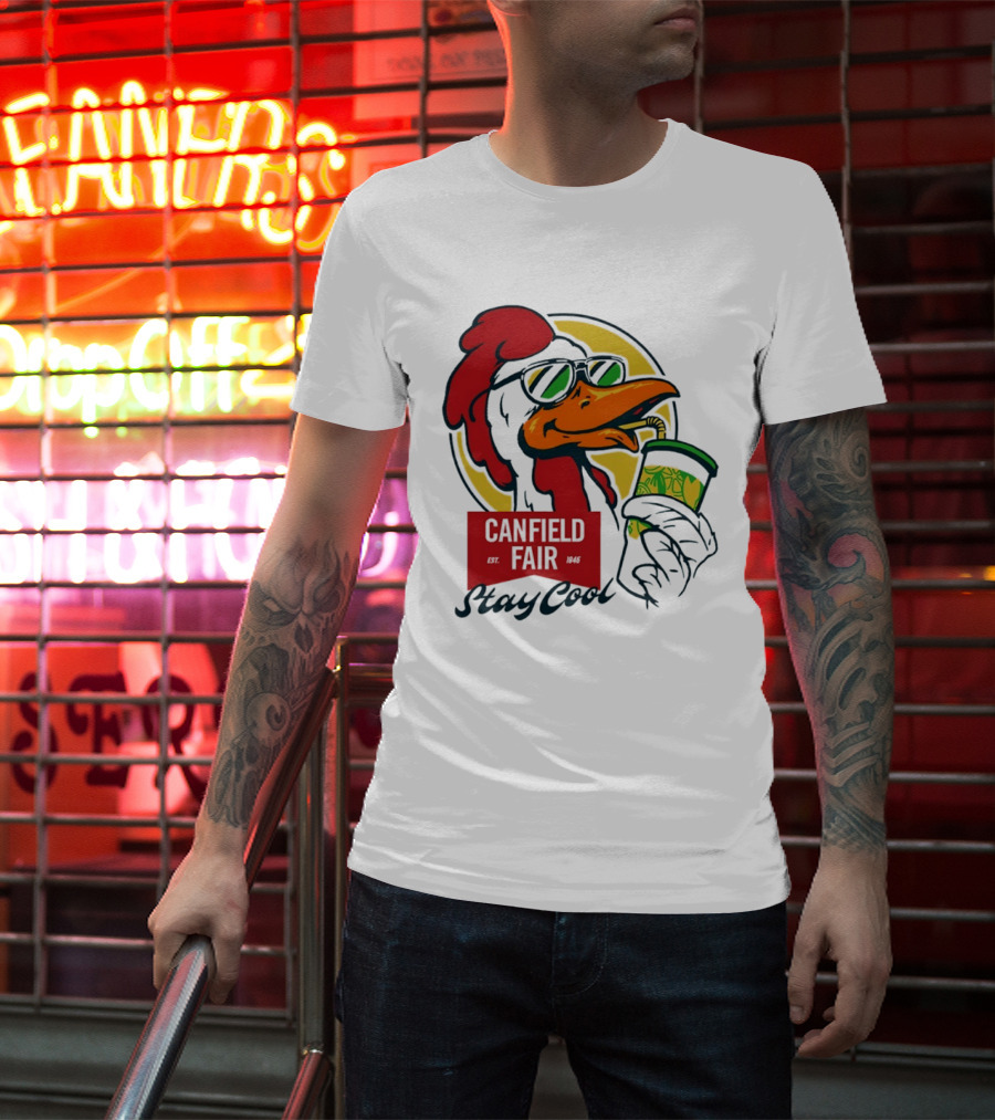 Canfield Fair Stay Cool Rooster Drinking Lemonade T-Shirt