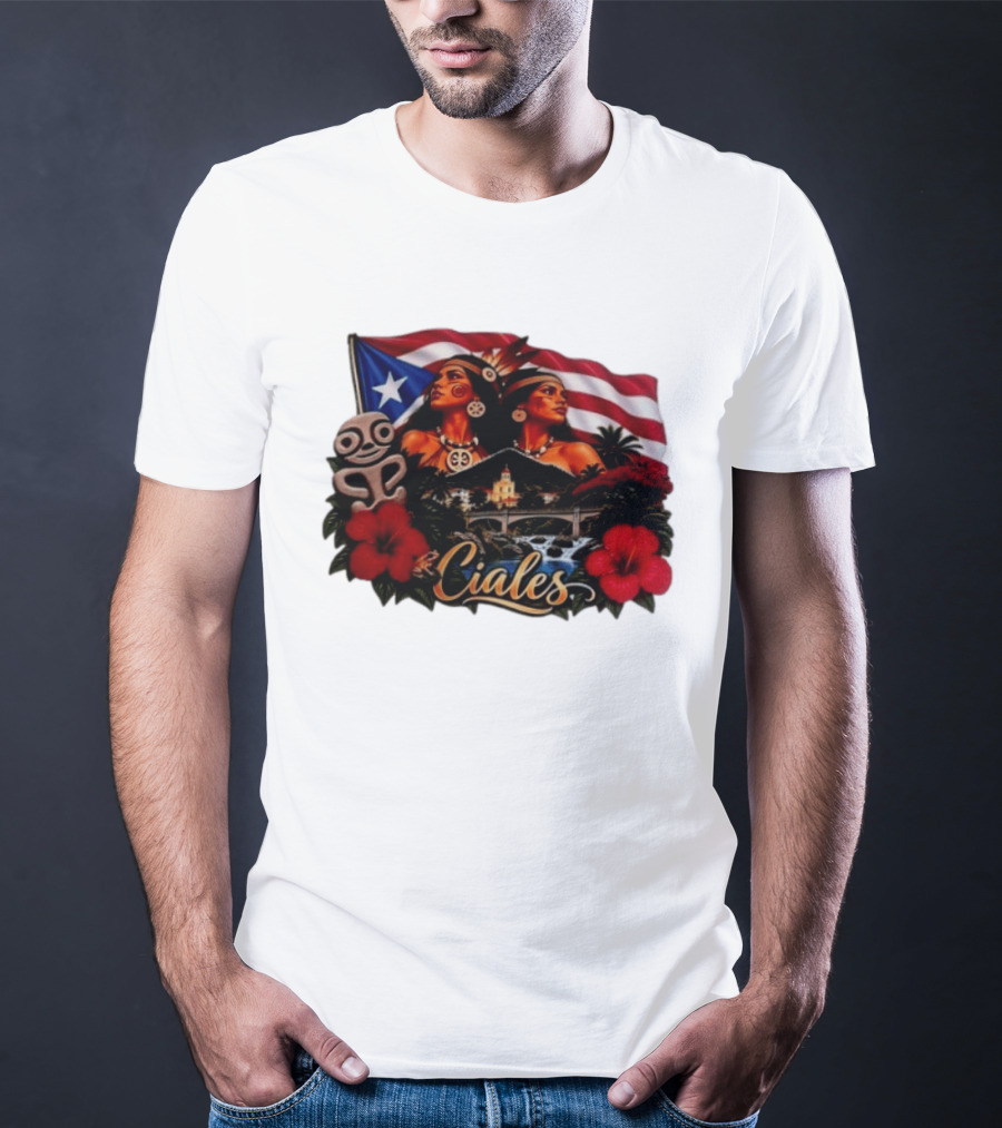 Ciales Puerto Rico Taino Women With Flag Hibiscus Flowers And Indigenous T-Shirt