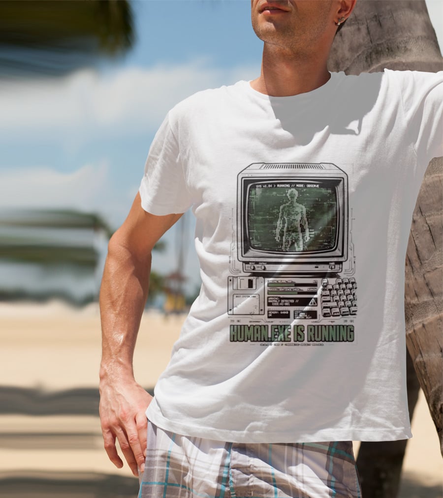 Human Exe Is Running AI Vintage Computer Terminal Display T-Shirt