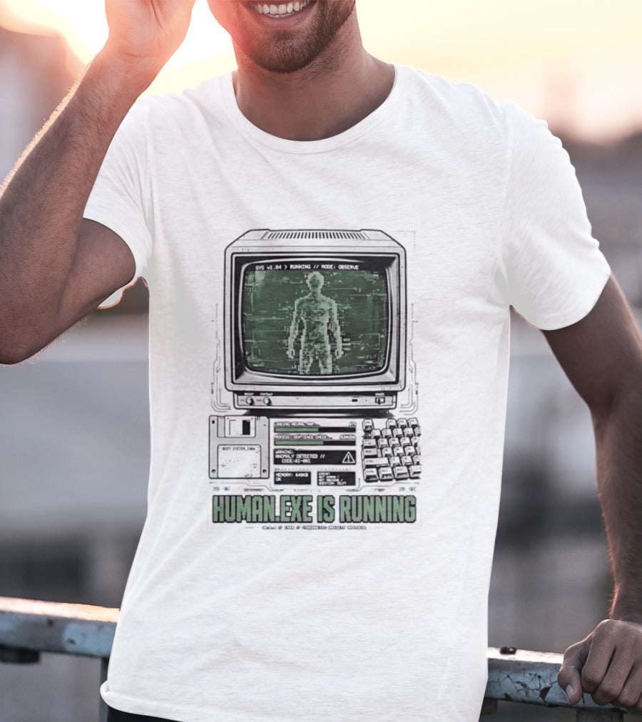 Human Exe Is Running AI Vintage Computer Terminal Display T-Shirt