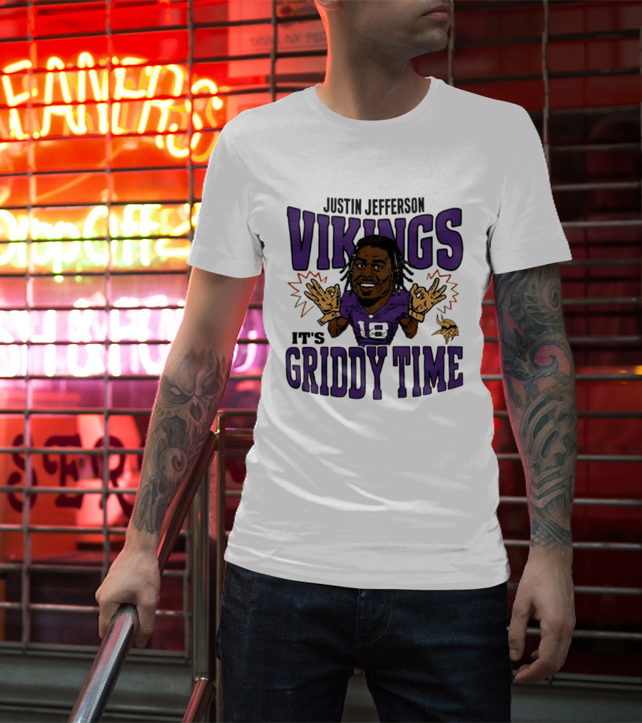 Minnesota Vikings Justin Jefferson It's Griddy Time Caricature T-Shirt