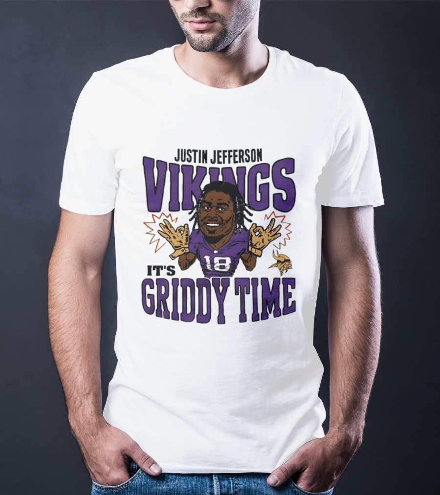 Minnesota Vikings Justin Jefferson It's Griddy Time Caricature T-Shirt