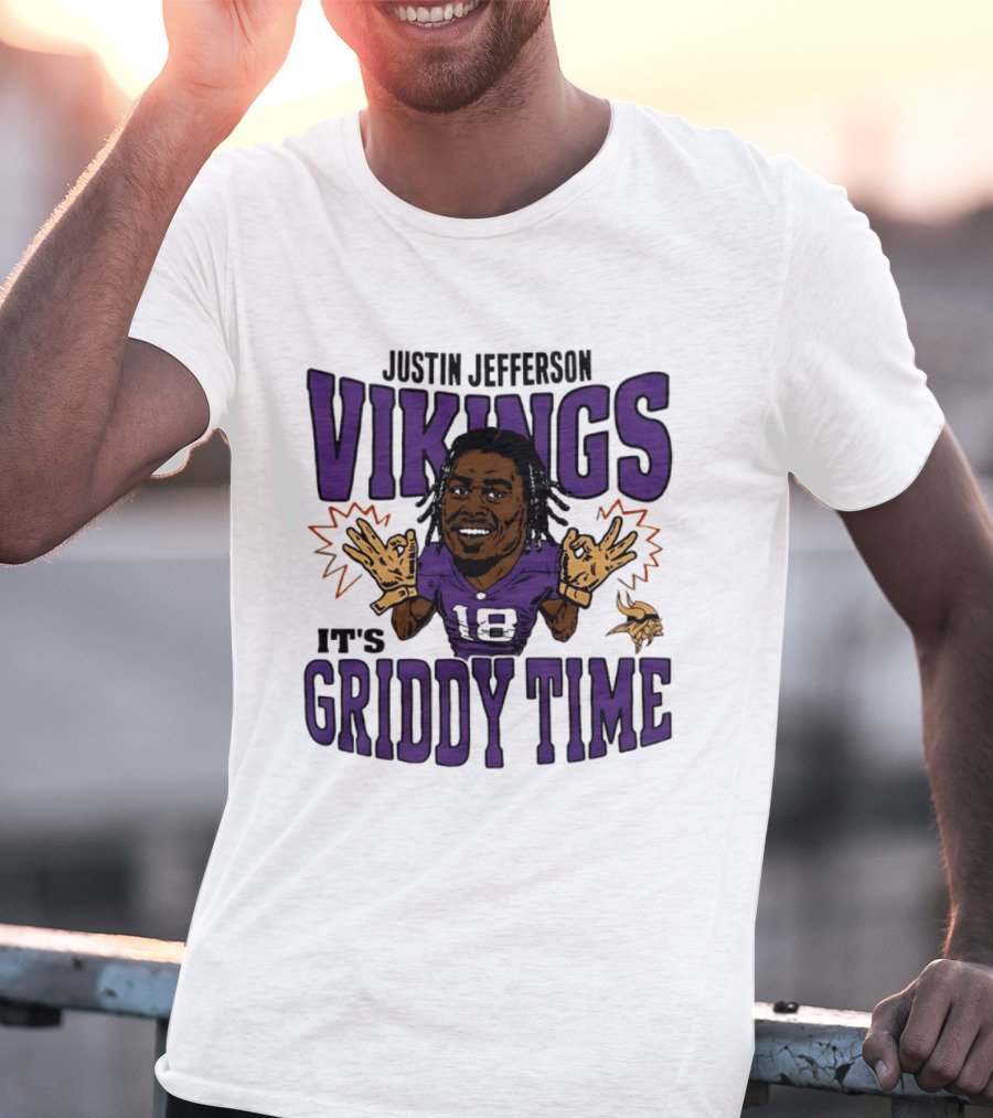 Minnesota Vikings Justin Jefferson It's Griddy Time Caricature T-Shirt