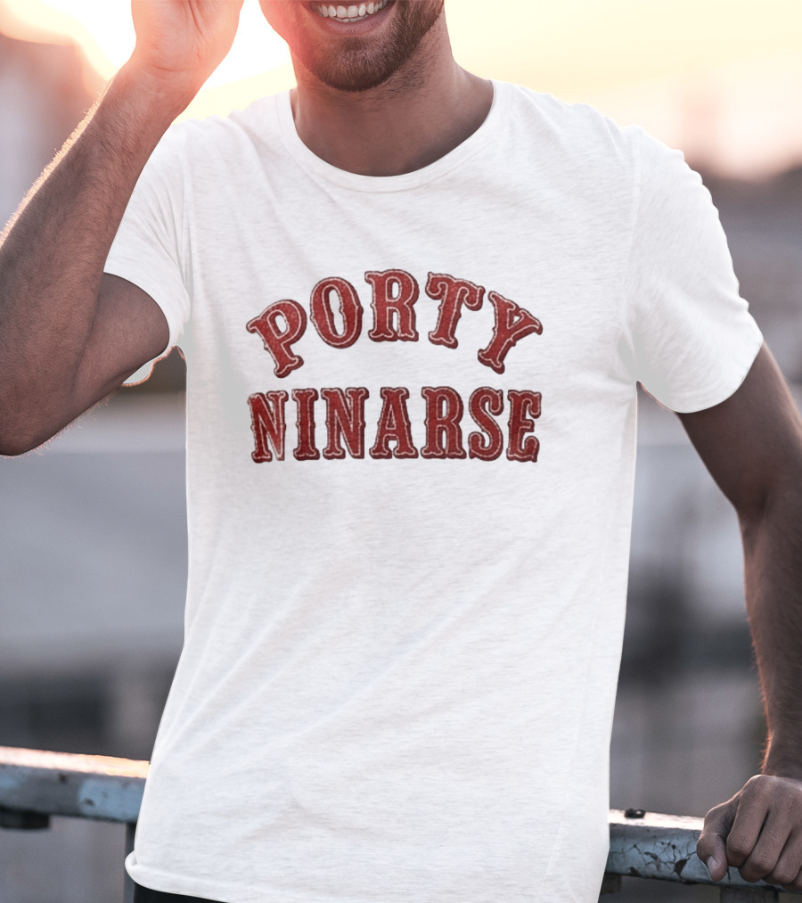Porty Ninarse Retro Red Distressed Font T-Shirt