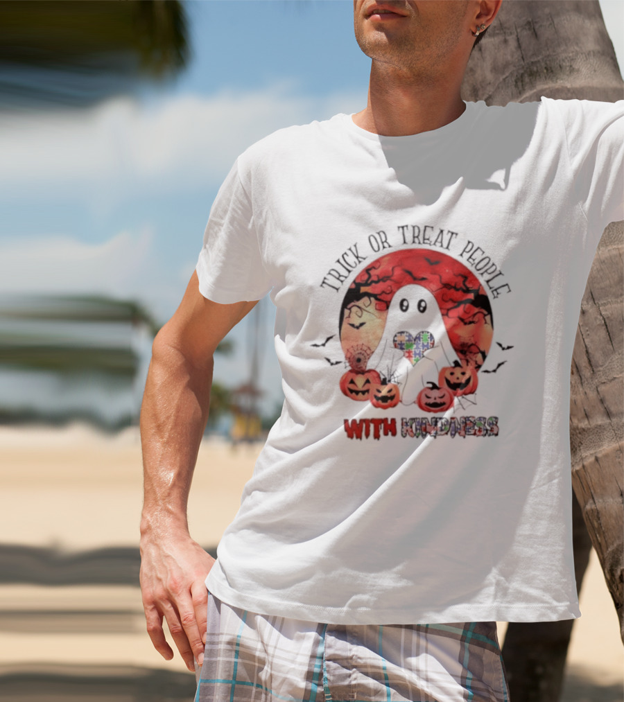 Trick Or Treat People With Kindness Autism Awareness Halloween Ghost Pumpkins T-Shirt