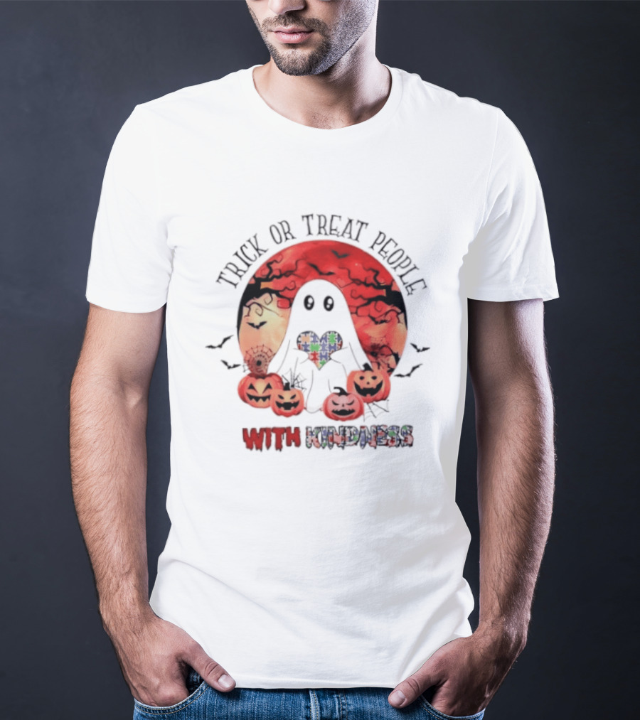 Trick Or Treat People With Kindness Autism Awareness Halloween Ghost Pumpkins T-Shirt