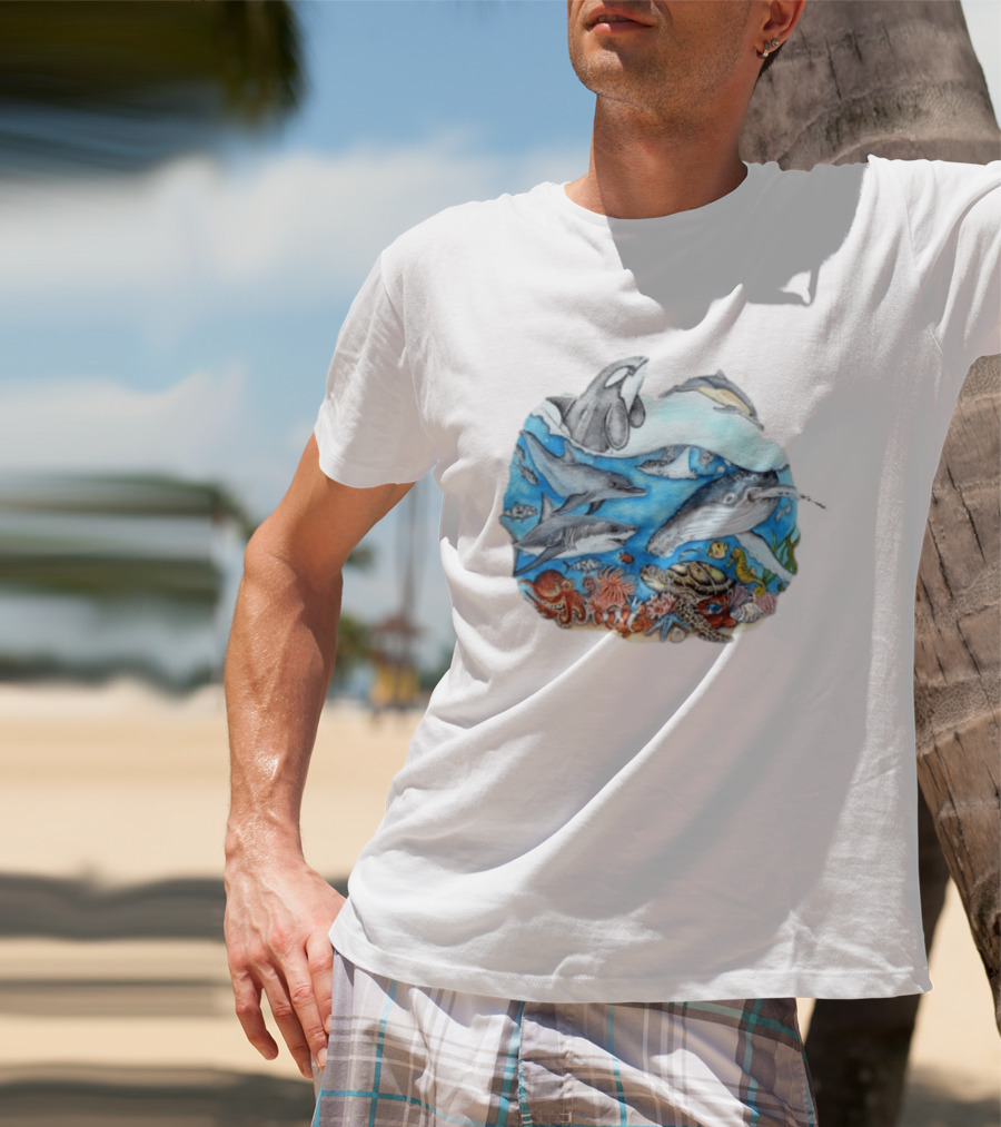 World Oceans Day Marine Life Dolphins Whales Turtles Octopus Coral Sea Animals Conservation T-Shirt