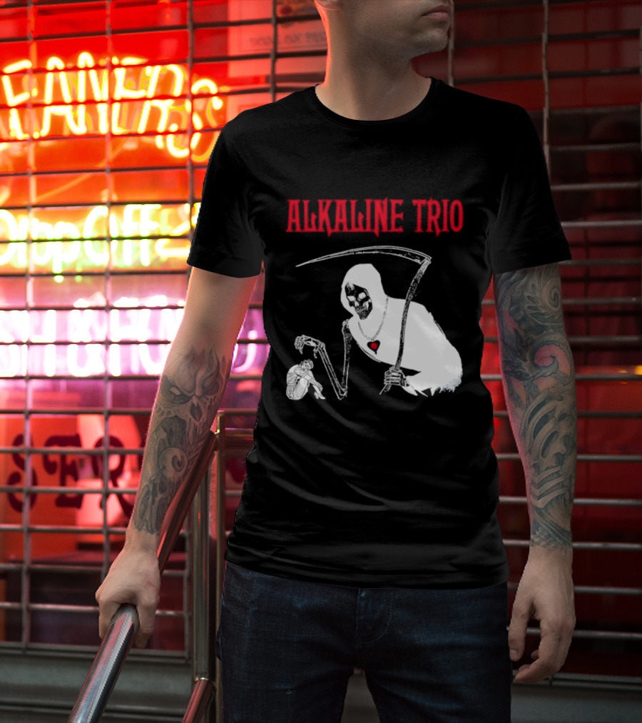 Alkaline Trio Grim Reaper Scythe Heart Skeleton T-Shirt