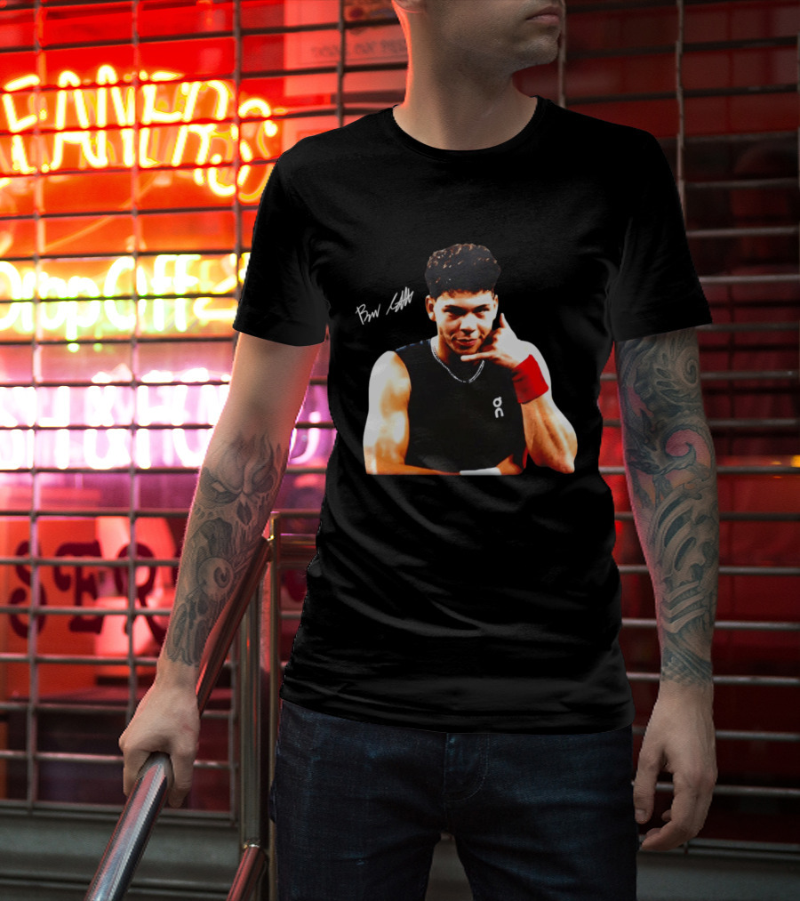 Ben Shelton Phone Gesture On Athletic Tank With Red Wristband T-Shirt