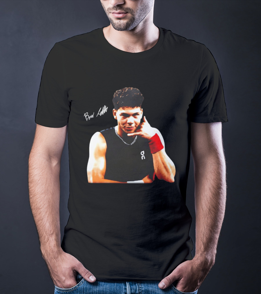 Ben Shelton Phone Gesture On Athletic Tank With Red Wristband T-Shirt