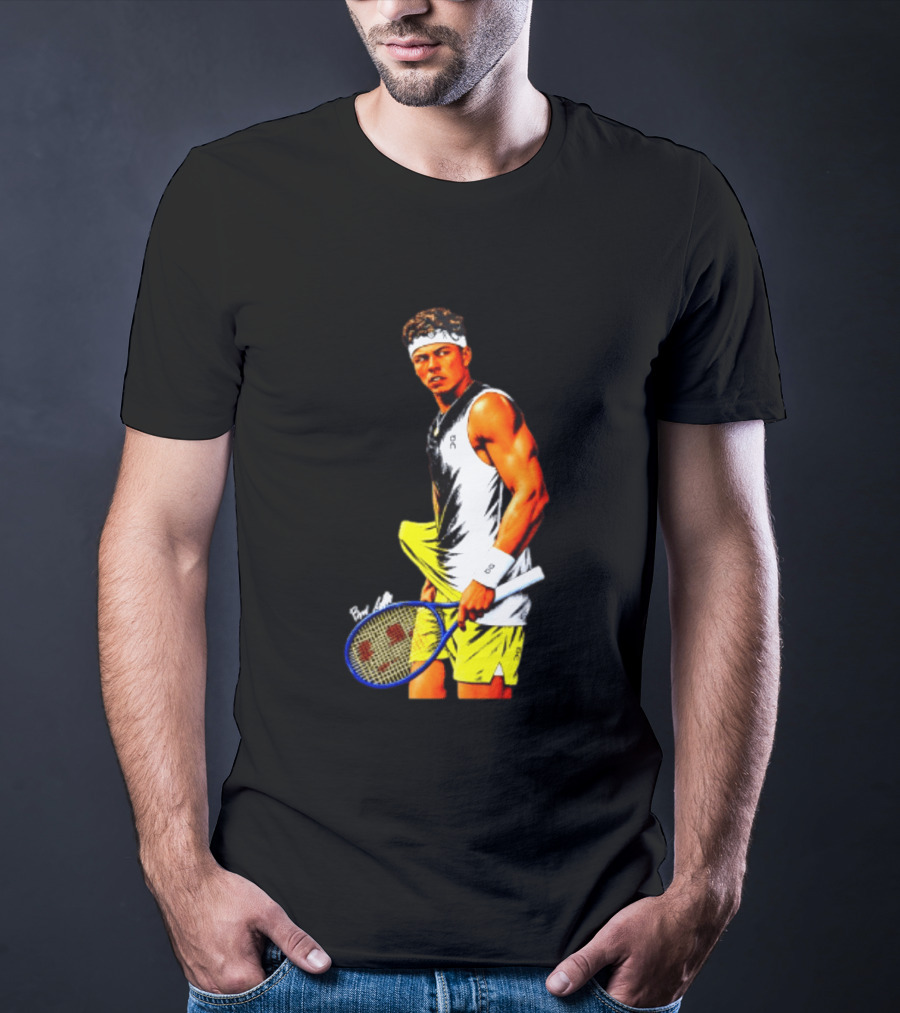 Ben Shelton Tennis Player 2026 Cartoon With Headband And Racket T-Shirt